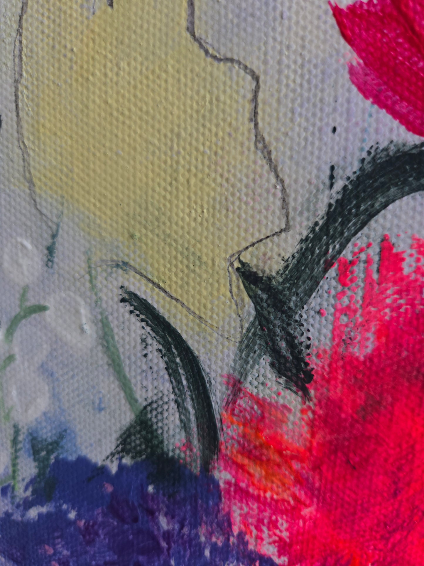 Abstract painting with colorful brush strokes on a textured surface