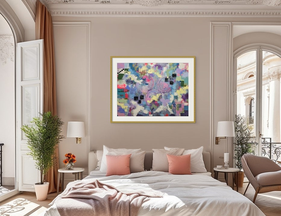 Installation view of A Beautiful Mess in a bedroom.