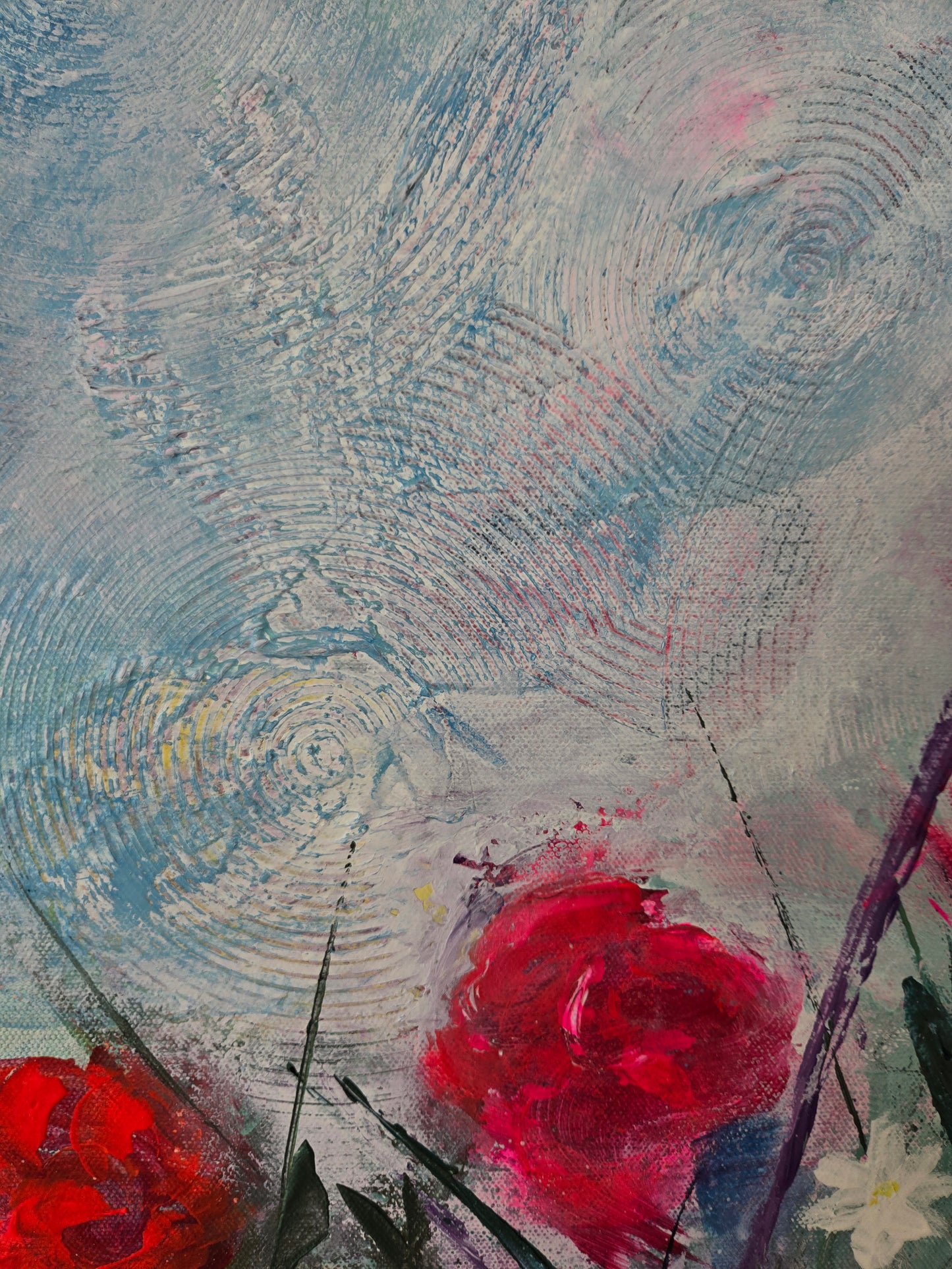 Detail of Abstract Botanical Diptych 1 of 2, showing overlapping swirling texture.