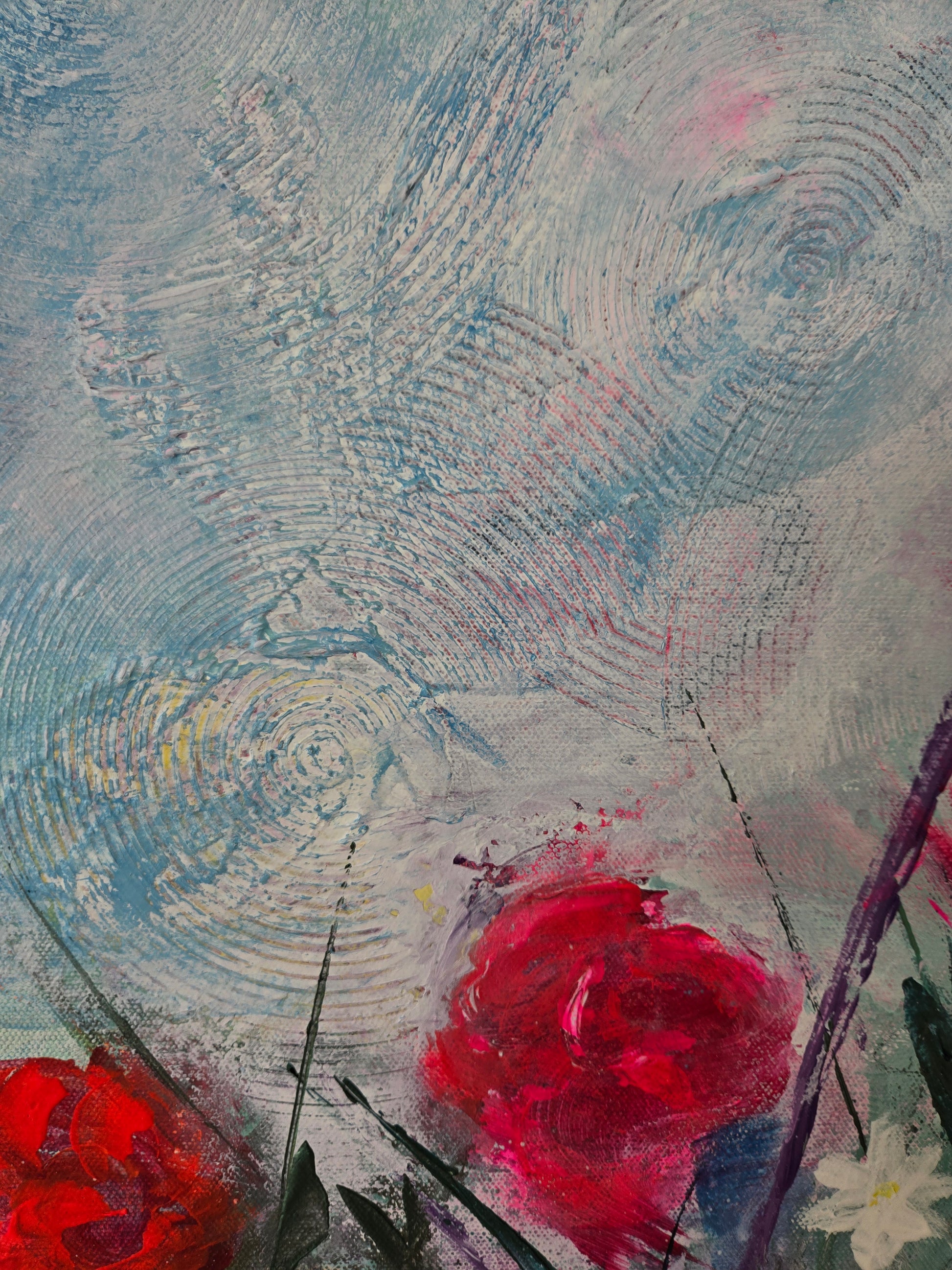 Detail of Abstract Botanical Diptych 1 of 2, showing overlapping swirling texture.