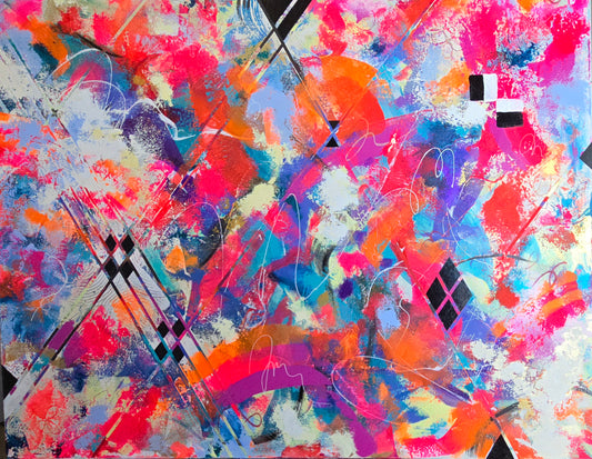 Abstract artwork with vibrant colors and geometric shapes