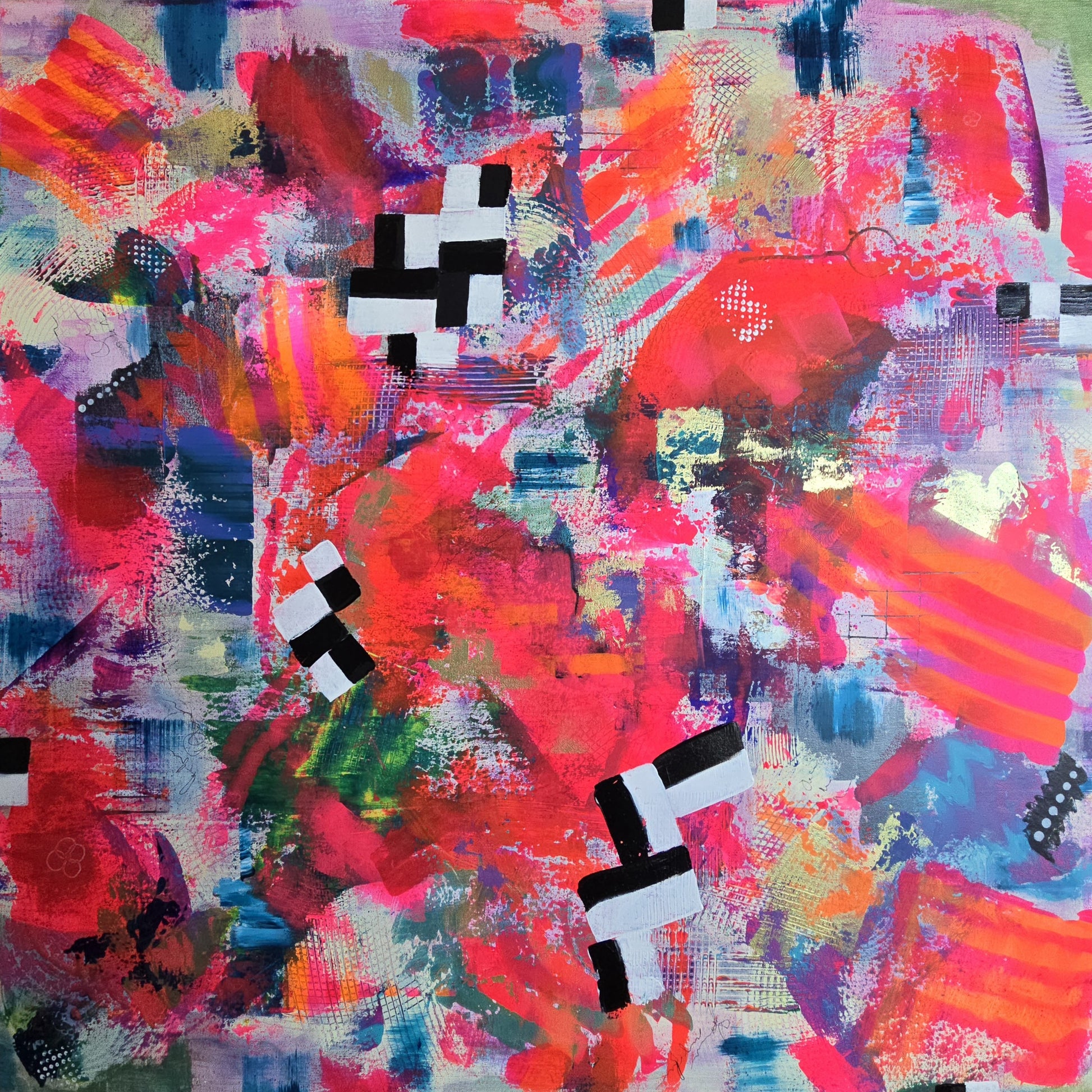 Abstract art with colorful brush strokes and geometric shapes
