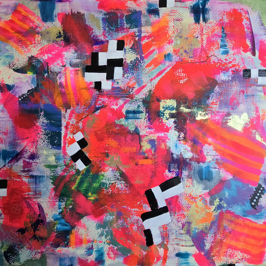 Abstract art with colorful brush strokes and geometric shapes