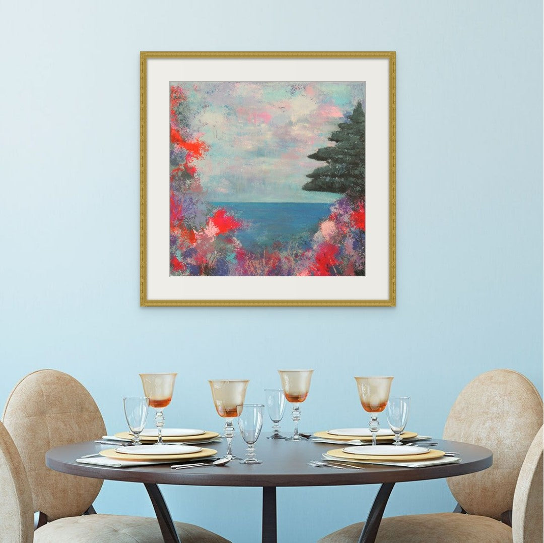 Dining room featuring framed painting.