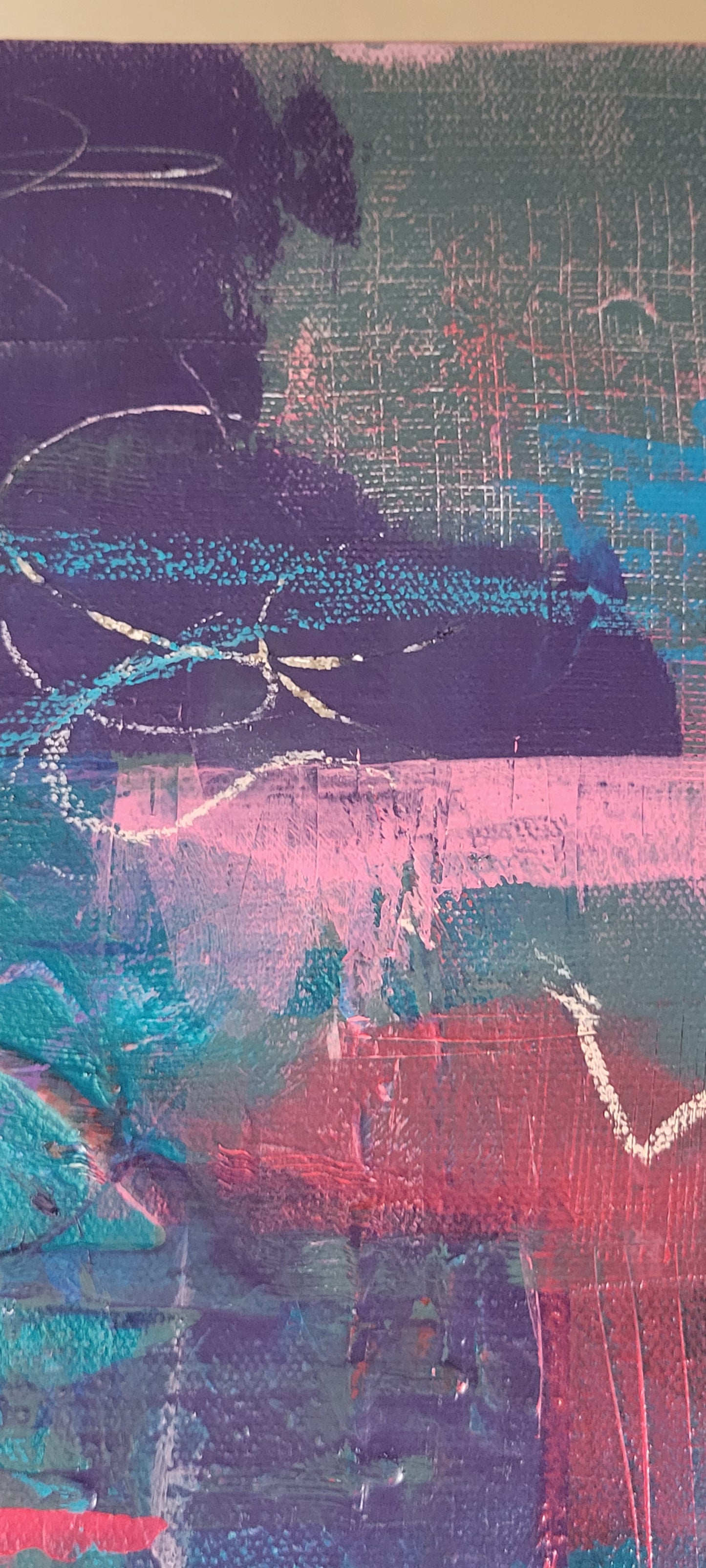 Detail shows textured pattern, oil pastel marks, and texture.